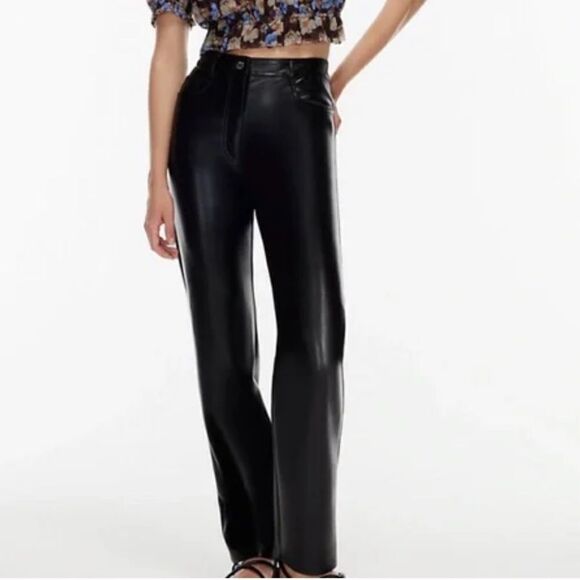 NWT Babaton Vegan Leather Black Straight Pants Size 14 - Picture 1 of 14